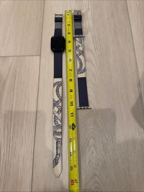 Apple Hermes Double Tour Navy & Cream Patterned Leather Watch Band